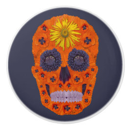 Pomo De Cerámica Flor Skull 1