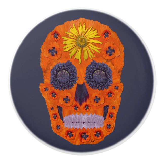 Pomo De Cerámica Flor Skull 1 (Anverso)