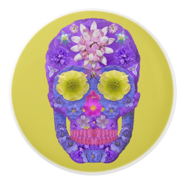 Pomo De Cerámica Flor Skull 5 (Anverso)
