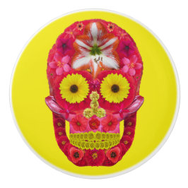 Pomo De Cerámica Flor Skull 6