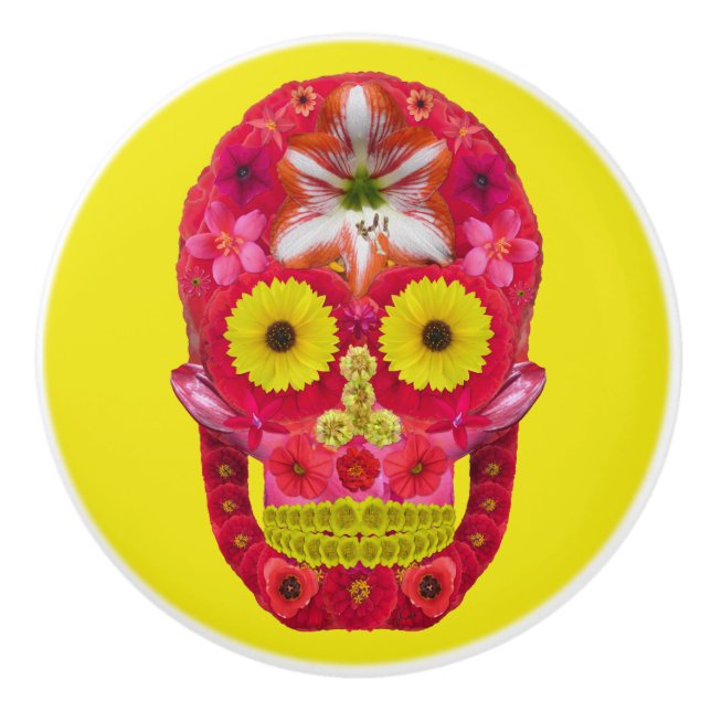 Pomo De Cerámica Flor Skull 6 (Anverso)