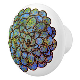 Pomo De Cerámica Flor verde azul