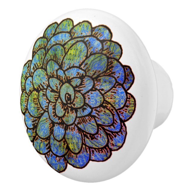 Pomo De Cerámica Flor verde azul (Derecha)