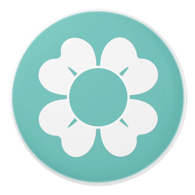 Pomo De Cerámica Flor Verde azulada y blanca delgada (Anverso)