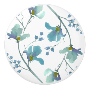 Pomo De Cerámica Floral azul acuático