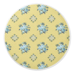 Pomo De Cerámica Floral azul y amarillo femenino