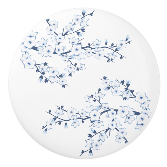 Pomo De Cerámica Floral Cherry Blossom Blue White (Anverso)