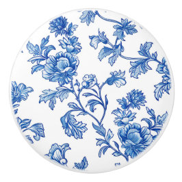 Pomo De Cerámica Floral Chinoiserie azul y blanco