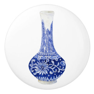 Pomo De Cerámica Floral Chinoiserie Blue White Foliage Ginger Jar