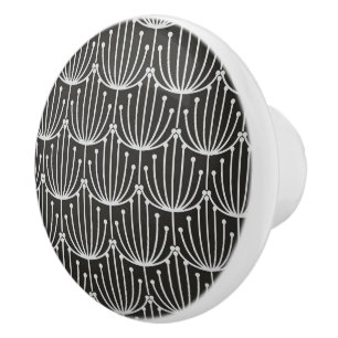 Pomo De Cerámica Floral de abstracto de cosecha en blanco y negro