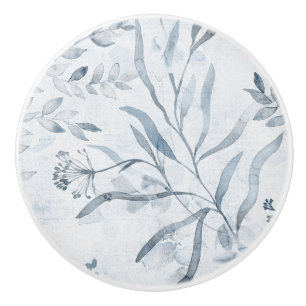 Pomo De Cerámica Floral de color azul claro delgado