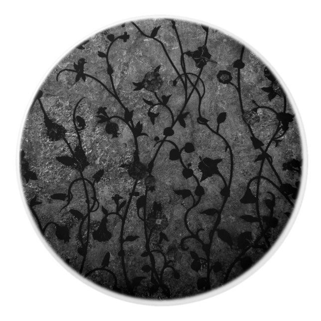 Pomo De Cerámica Floral gótica negra y blanca (Anverso)