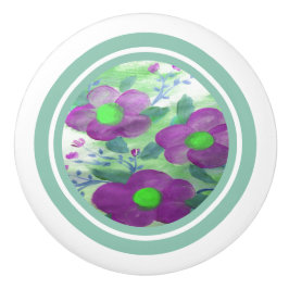 Pomo De Cerámica Floral morada oscura