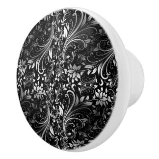 Pomo De Cerámica Floral negra