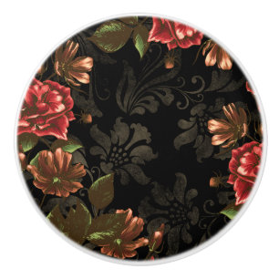 Pomo De Cerámica Floral negro grabada elegante