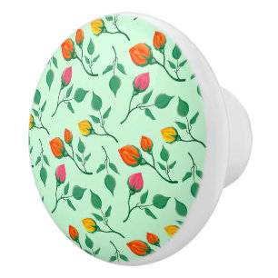 Pomo De Cerámica Floral pattern with colored rose flowers