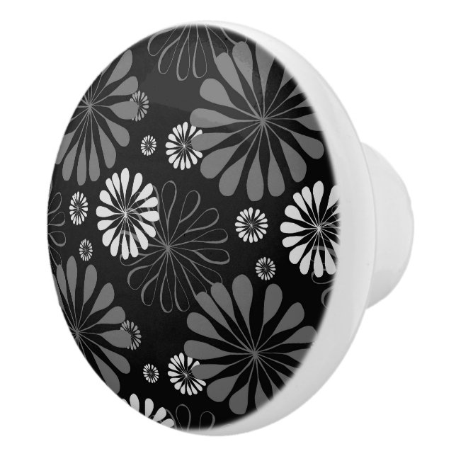 Pomo De Cerámica Floral retro en blanco y negro (Derecha)