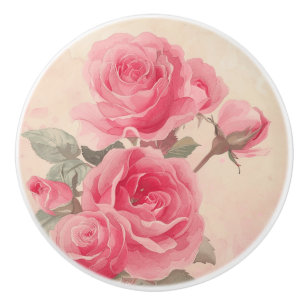 Pomo de cerámica floral rosa Rubor de vintage
