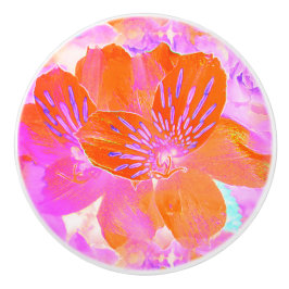 Pomo De Cerámica Floral rosa y Naranja