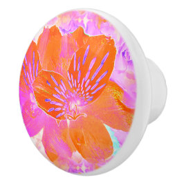 Pomo De Cerámica Floral rosa y Naranja