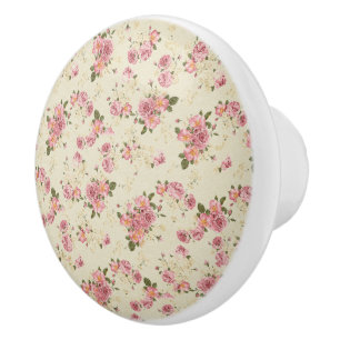 Pomo de cerámica floral rosada