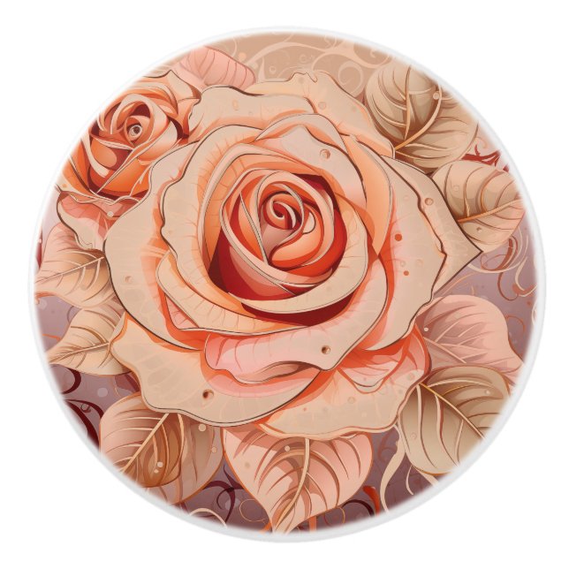 Pomo De Cerámica Floral Roses Peach Hues  (Anverso)