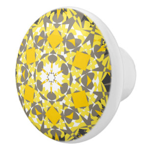 Pomo De Cerámica Floral Sunny Amarillo Gris Blanco Elegante