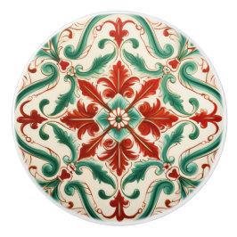 Pomo De Cerámica Florecimiento Rojo Mediterráneo