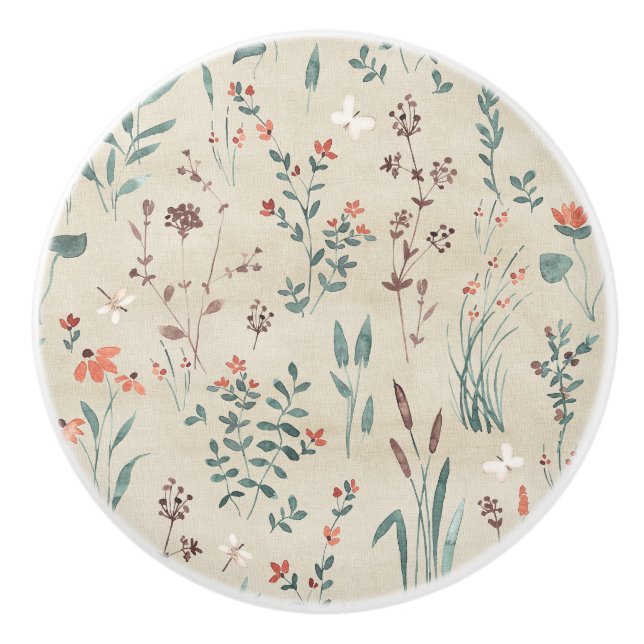 Pomo De Cerámica Flores acuáticas de la flora del lago (Anverso)