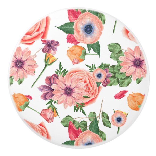 Pomo De Cerámica Flores Amarillas Y Rosa (Anverso)