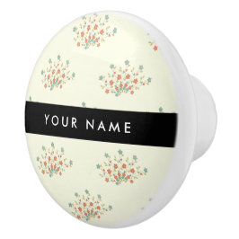 Pomo De Cerámica Flores azules y rojas, negro, tu nombre