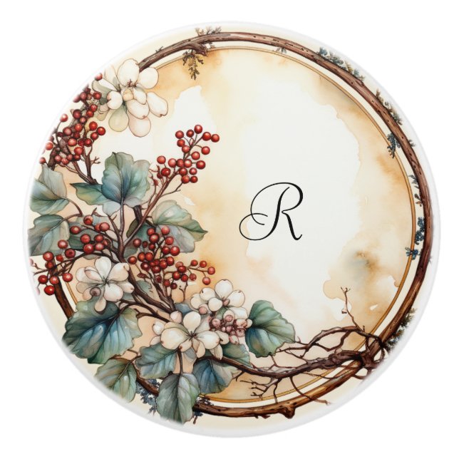 Pomo De Cerámica Flores blancas de flores blancas de bonito Berries (Anverso)