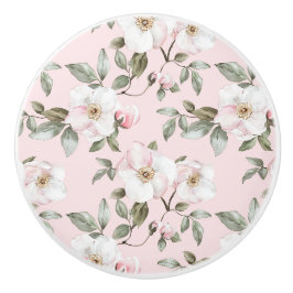 Pomo De Cerámica Flores blancas rosadas bonitas