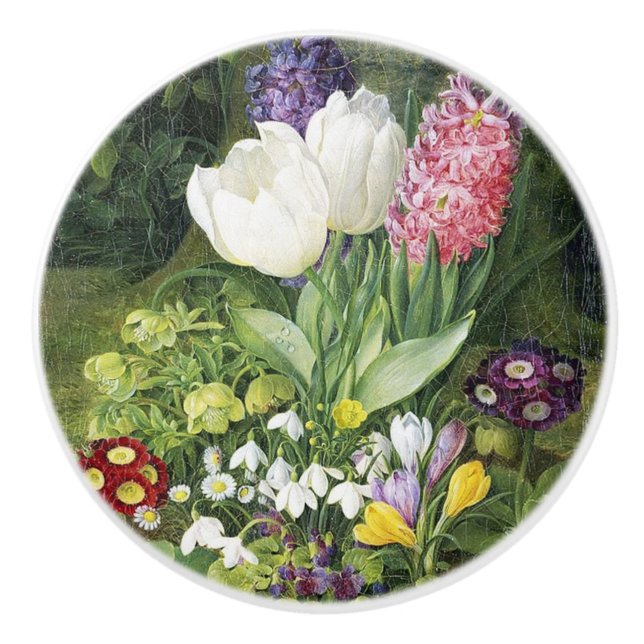 Pomo De Cerámica Flores botánicas de primavera de Bonito de época (Anverso)