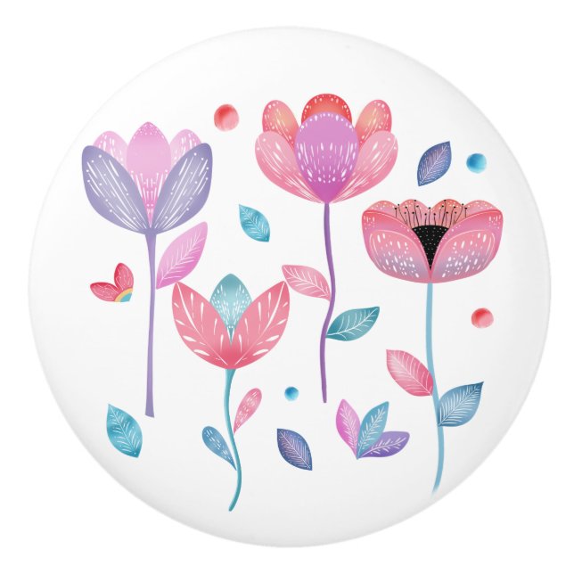 Pomo De Cerámica Flores Caprichosas  (Anverso)