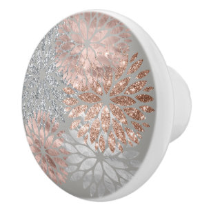 Pomo De Cerámica Flores color de rosa de plata de la dalia de la