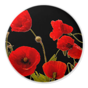 Pomo De Cerámica Flores de adormidera rojas coloridas Resumen flora