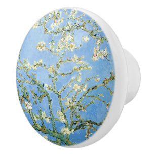 Pomo De Cerámica Flores de almendro de Van Gogh, azul cielo