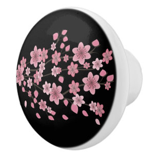 Pomo De Cerámica Flores de Cerezo Botánicas Caídas Arte Ombré