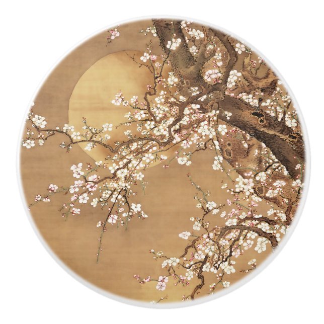 Pomo De Cerámica Flores de ciruelas antiguas japonesas a la luz de  (Anverso)