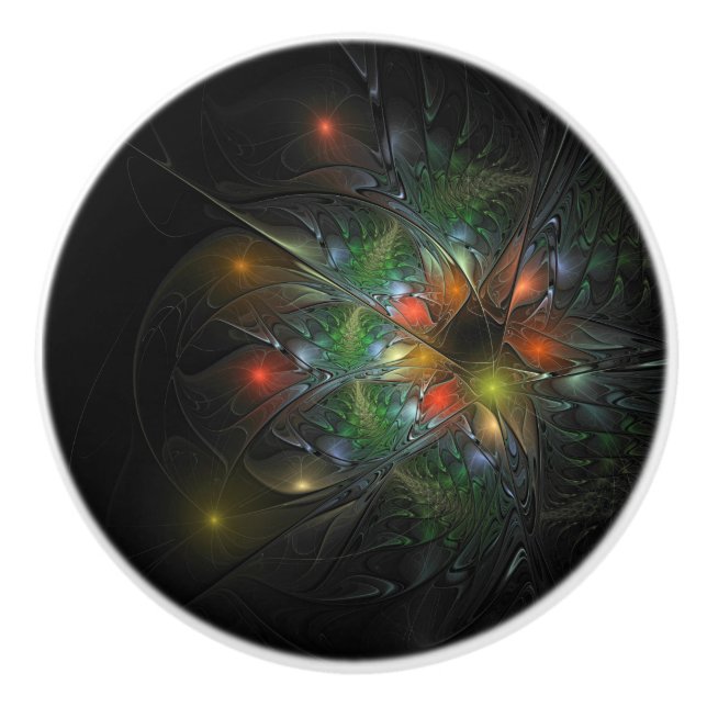 Pomo De Cerámica Flores de fantasía fractal blandas y tendientes (Anverso)