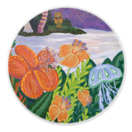 Pomo De Cerámica Flores de Hibisco Hawaianas 