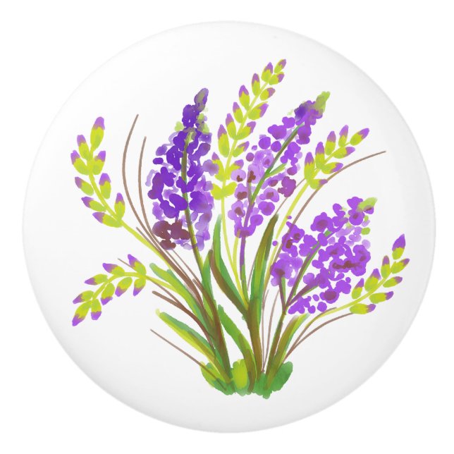 Pomo De Cerámica Flores de lavanda acuarela (Anverso)