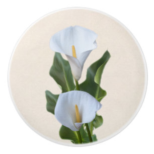 Pomo De Cerámica Flores de Lirio de Calla Jardín Floral y Hojas