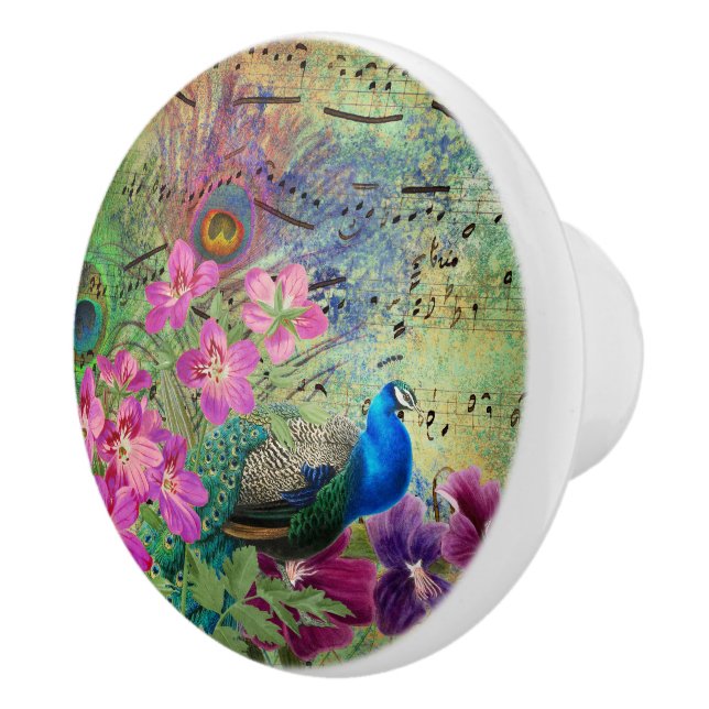 Pomo De Cerámica Flores de pavo real y música (Derecha)
