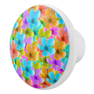 Pomo De Cerámica Flores de primavera multicolor,