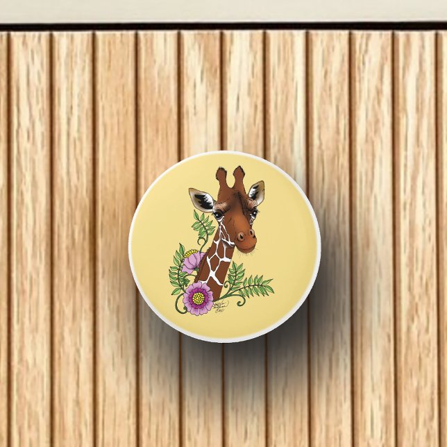 Pomo De Cerámica Flores de retrato amarillo de jirafa (Subido por el creador)