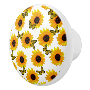 Pomo De Cerámica Flores de sol y mariposas,