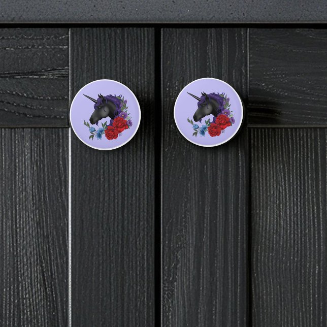 Pomo De Cerámica Flores de unicornio negras moradas (Subido por el creador)