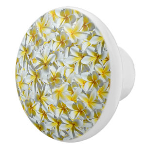 Pomo De Cerámica Flores Frangipanis Amarillas Y Blancas,